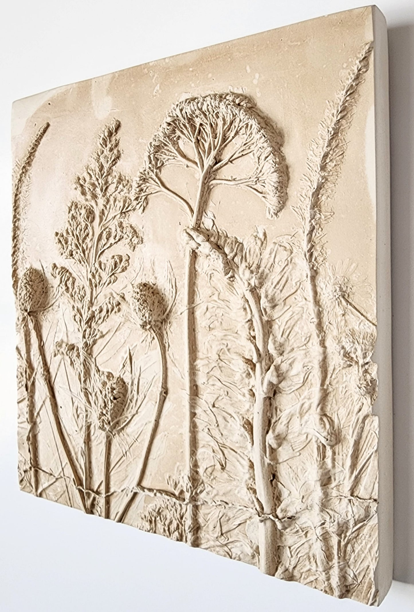 Plaster Botanical Bas Relief Artwork