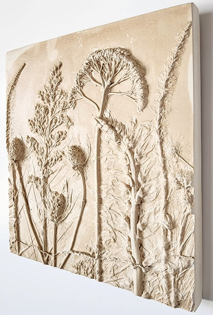 Plaster Botanical Bas Relief Artwork
