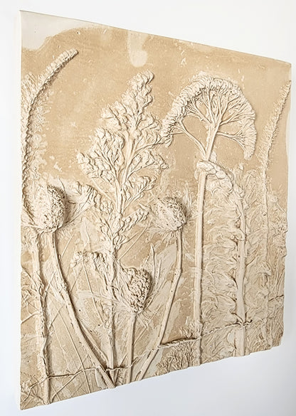 Plaster Botanical Bas Relief Artwork