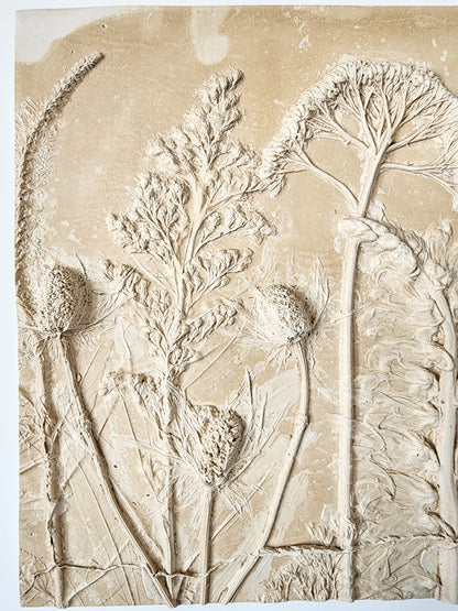 Plaster Botanical Bas Relief Artwork