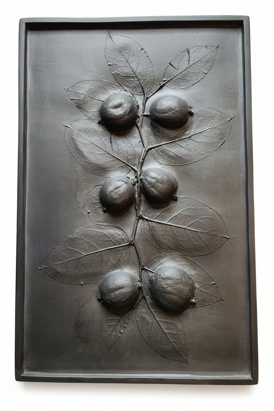 Lemons & Salal Lemonleaf Plaster Botanical Bas Relief Wall Art