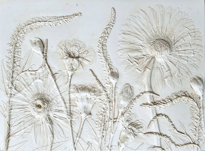 Gerber Daisy, Carnation & Veronica Plaster Botanical Bas Relief Wall Art