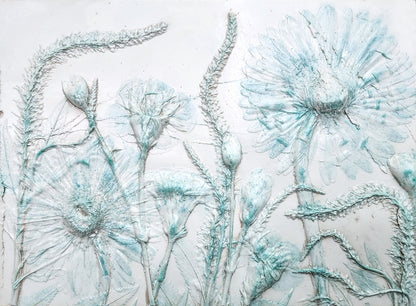 Gerber Daisy, Carnation & Veronica Plaster Botanical Bas Relief Wall Art
