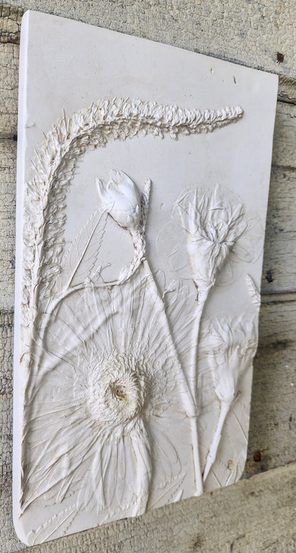 Plaster Botanical Bas Relief Artwork