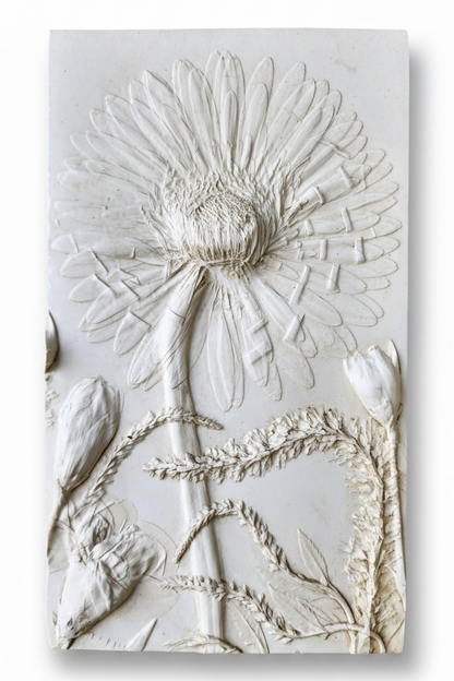 Gerber Daisy, Carnation & Veronica Plaster Botanical Bas Relief Wall Art