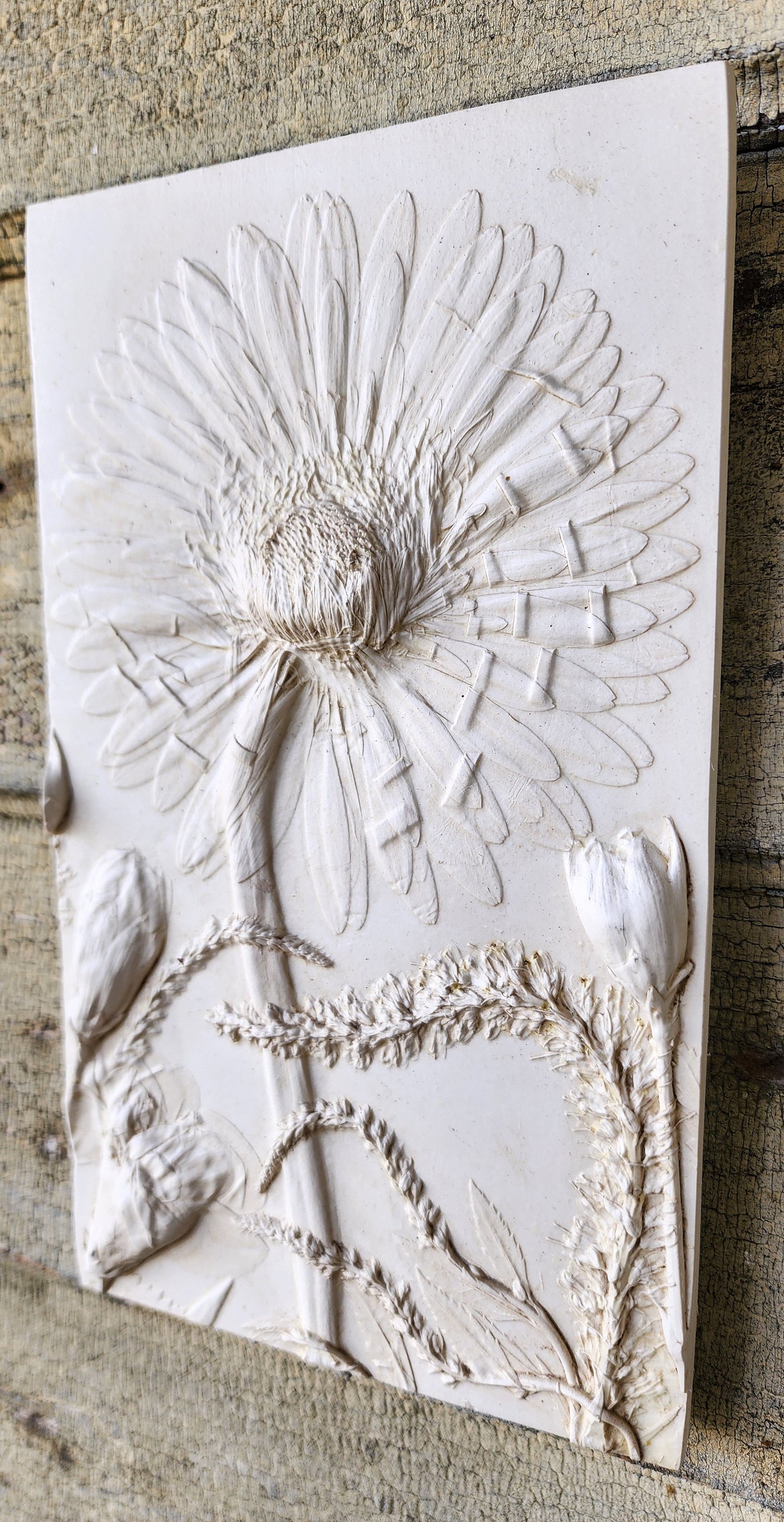 Gerber Daisy, Carnation & Veronica Plaster Botanical Bas Relief Wall Art