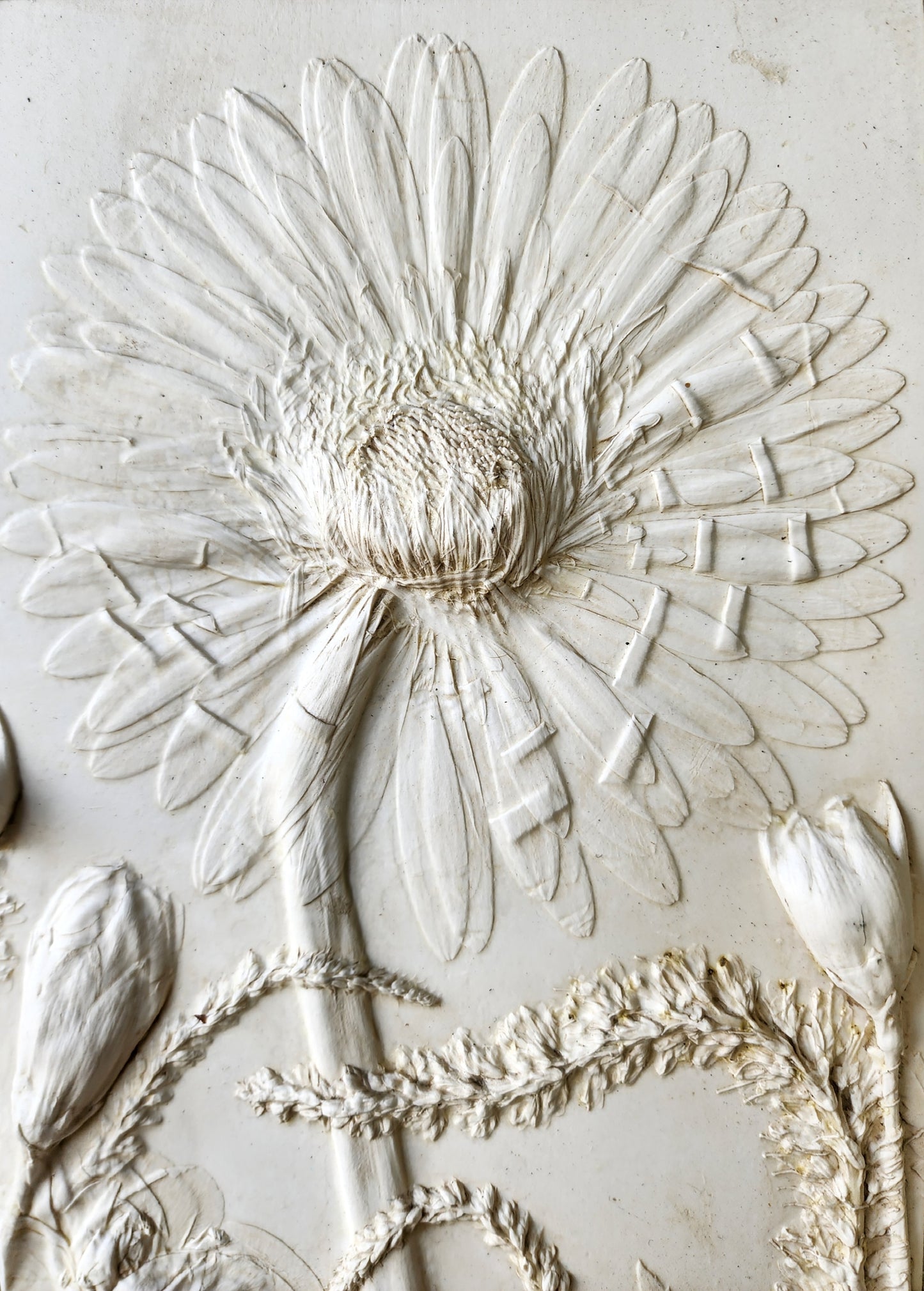 Gerber Daisy, Carnation & Veronica Plaster Botanical Bas Relief Wall Art