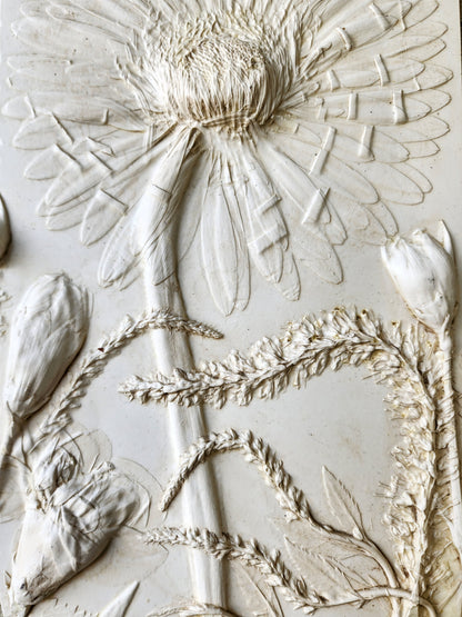 Gerber Daisy, Carnation & Veronica Plaster Botanical Bas Relief Wall Art