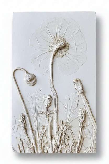 Iceland Poppy & Lavender Plaster Botanical Bas Relief Wall Art