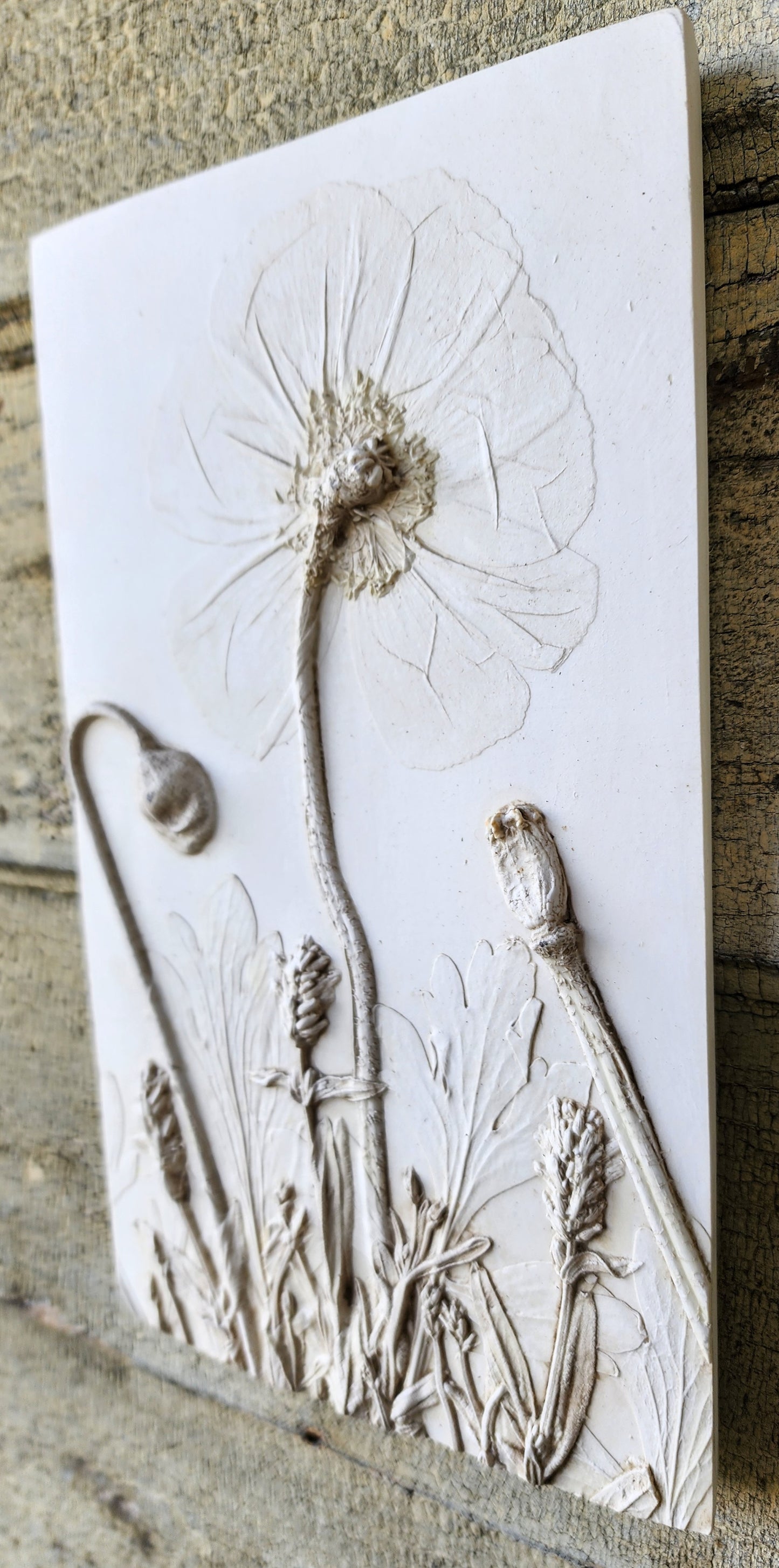Iceland Poppy & Lavender Plaster Botanical Bas Relief Wall Art