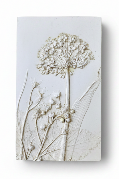 Plaster Botanical Bas Relief Artwork