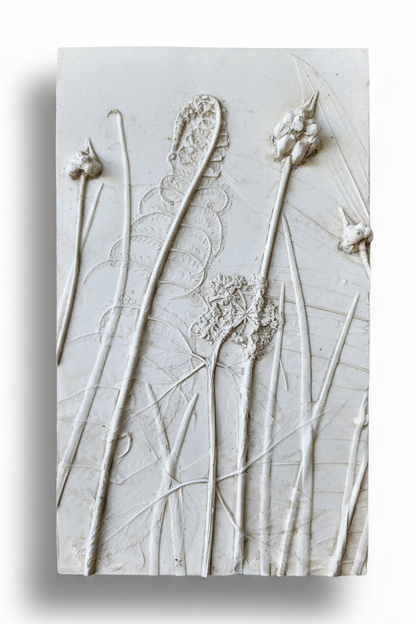 Ostrich Fern, Wild Onion, Solomon's Seal & Golden Alexander Plaster Botanical Bas Relief Wall Art
