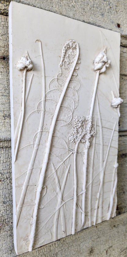 Ostrich Fern, Wild Onion, Solomon's Seal & Golden Alexander Plaster Botanical Bas Relief Wall Art