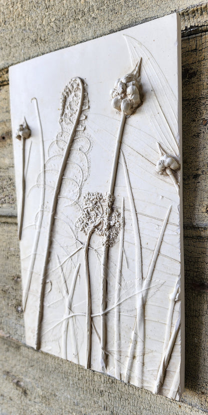 Ostrich Fern, Wild Onion, Solomon's Seal & Golden Alexander Plaster Botanical Bas Relief Wall Art
