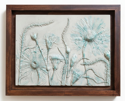 Gerber Daisy, Carnation & Veronica Plaster Botanical Bas Relief Wall Art