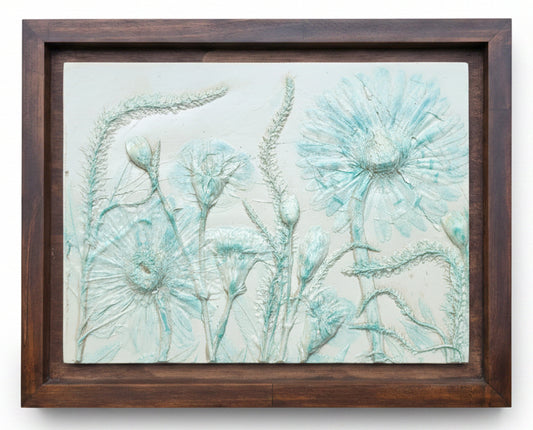 Gerber Daisy, Carnation & Veronica Plaster Botanical Bas Relief Wall Art