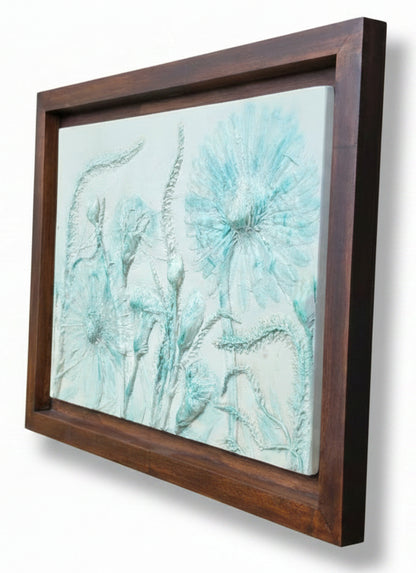 Gerber Daisy, Carnation & Veronica Plaster Botanical Bas Relief Wall Art