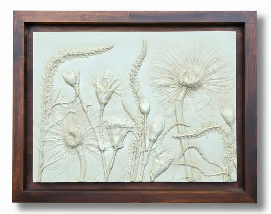 Gerber Daisy, Carnation & Veronica Plaster Botanical Bas Relief Wall Art