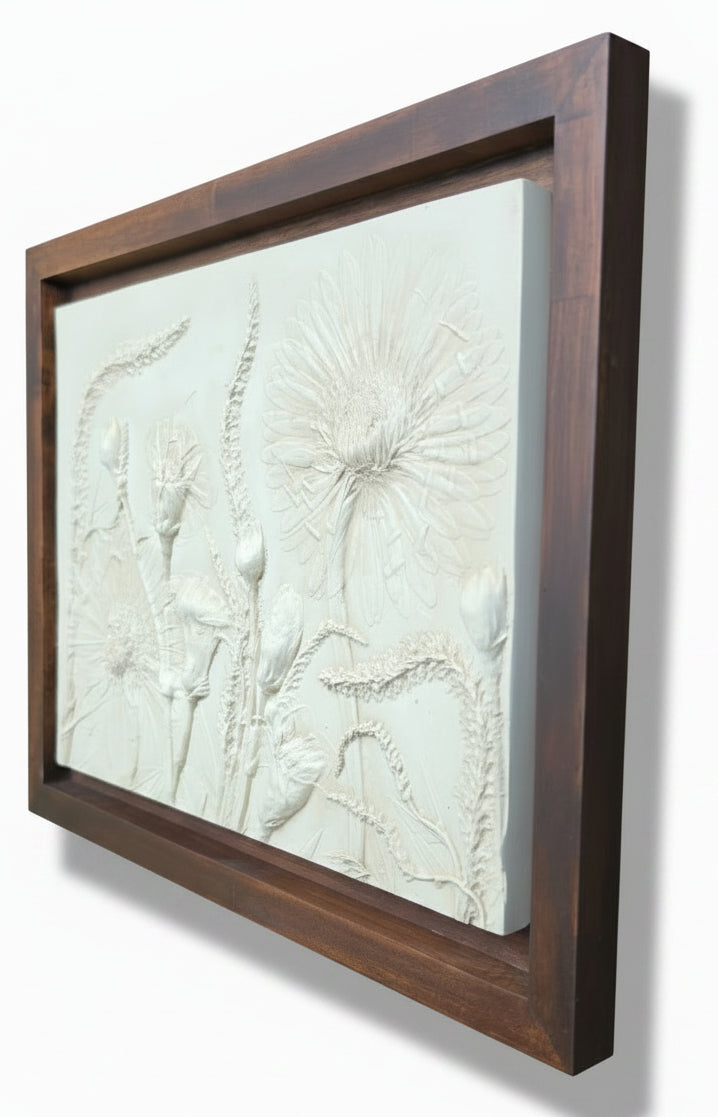 Gerber Daisy, Carnation & Veronica Plaster Botanical Bas Relief Wall Art