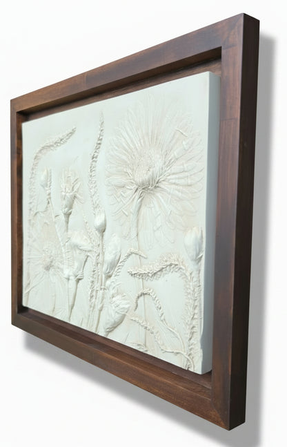 Gerber Daisy, Carnation & Veronica Plaster Botanical Bas Relief Wall Art