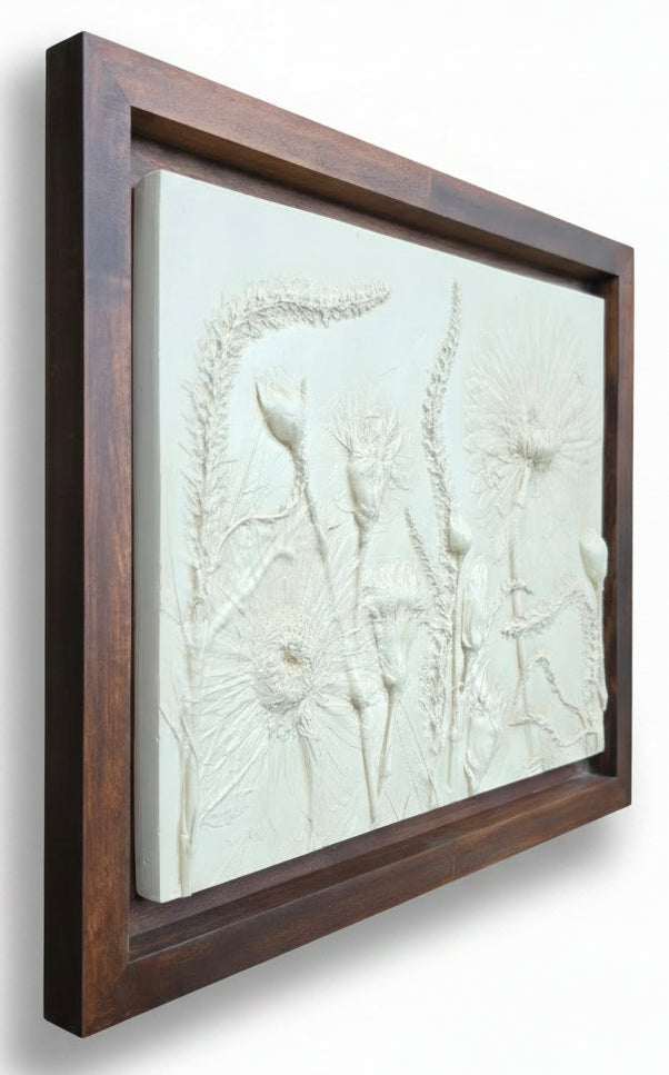 Gerber Daisy, Carnation & Veronica Plaster Botanical Bas Relief Wall Art
