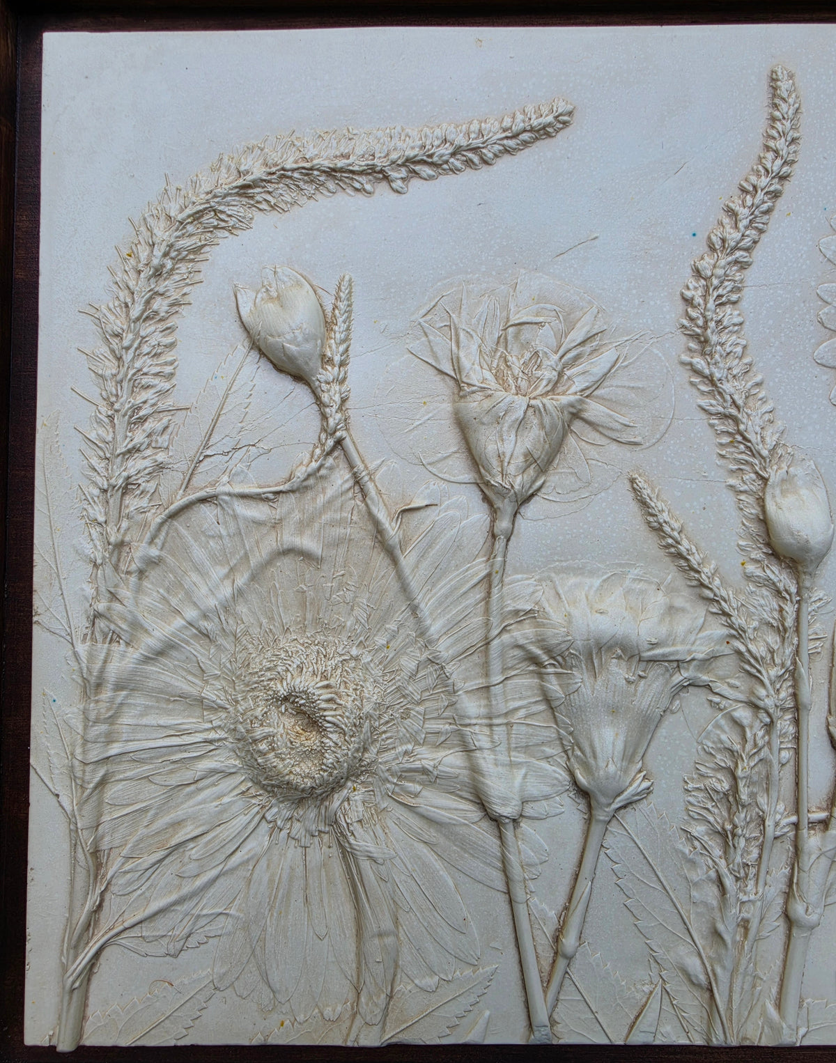 Gerber Daisy, Carnation & Veronica Plaster Botanical Bas Relief Wall Art