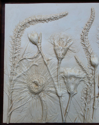 Gerber Daisy, Carnation & Veronica Plaster Botanical Bas Relief Wall Art