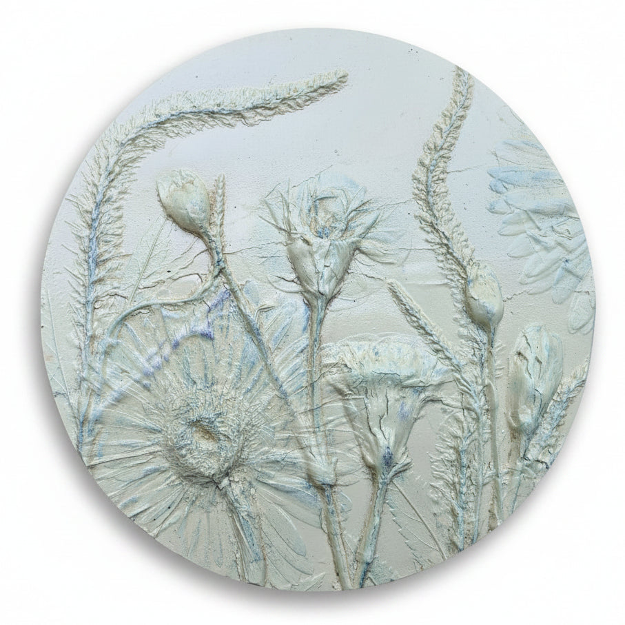 Gerber Daisy, Carnation & Veronica Plaster Botanical Bas Relief Wall Art