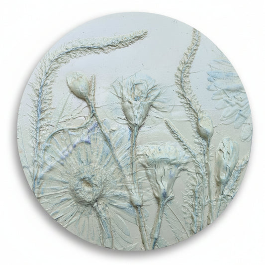 Gerber Daisy, Carnation & Veronica Plaster Botanical Bas Relief Wall Art
