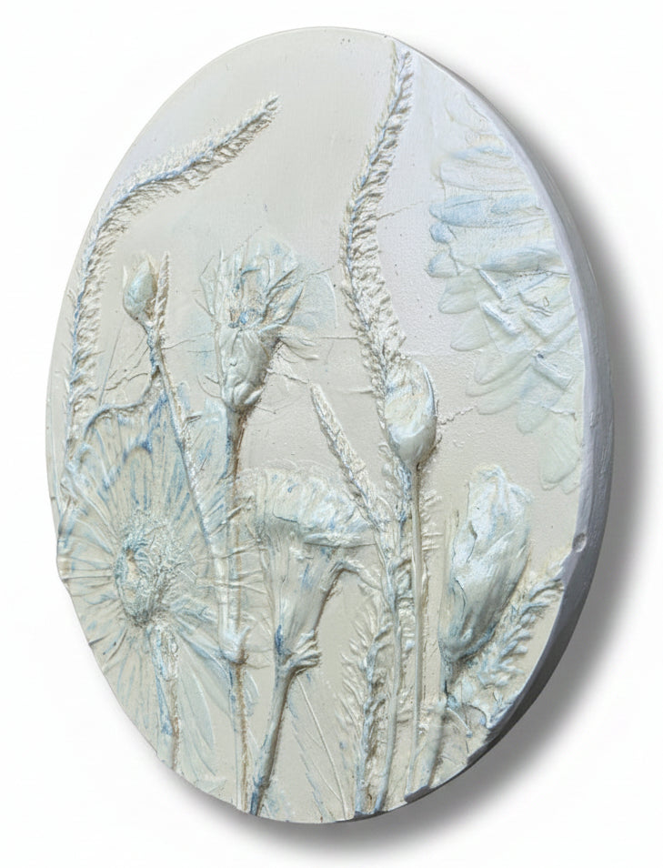 Gerber Daisy, Carnation & Veronica Plaster Botanical Bas Relief Wall Art