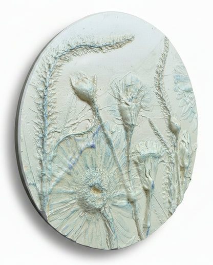 Gerber Daisy, Carnation & Veronica Plaster Botanical Bas Relief Wall Art