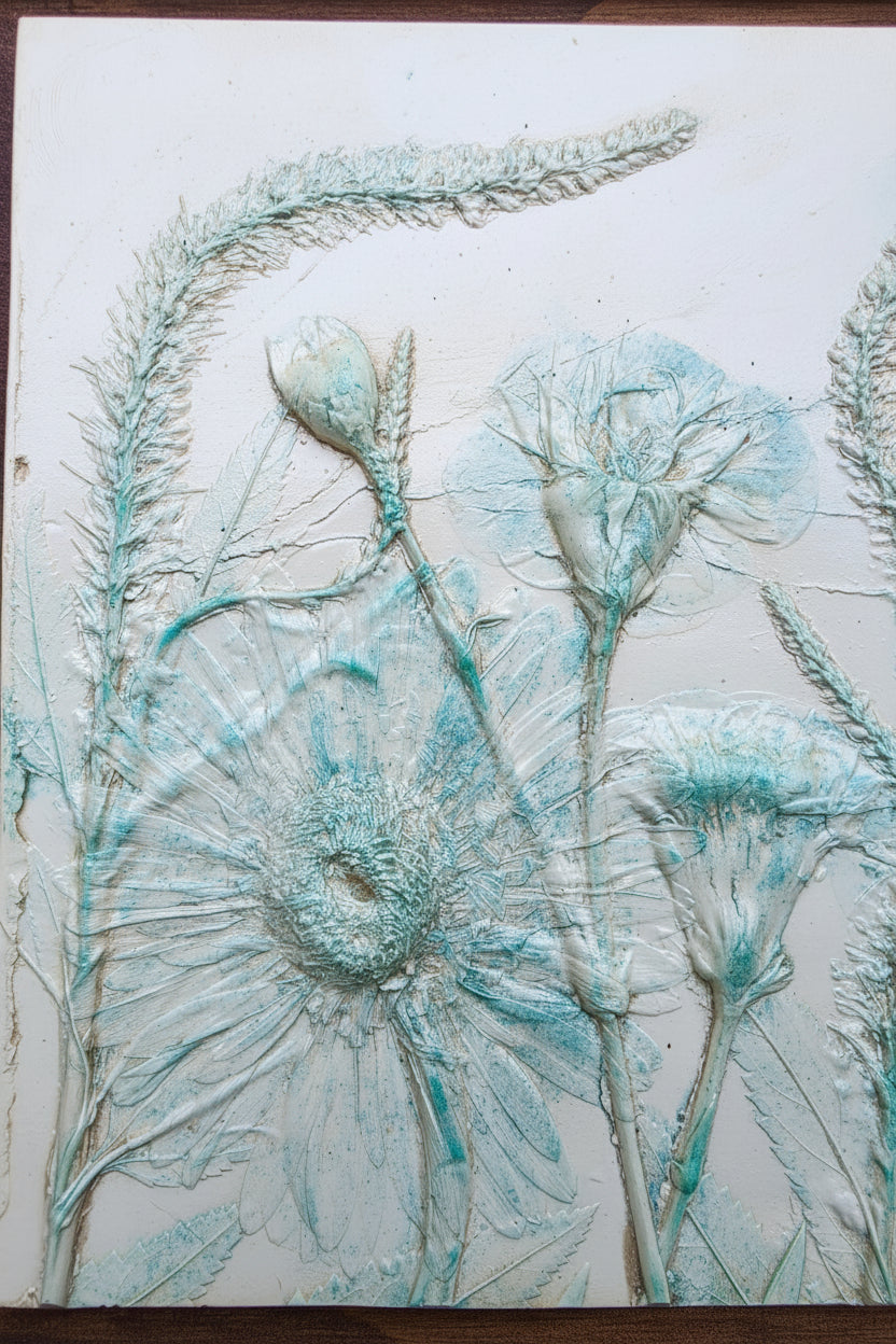 Gerber Daisy, Carnation & Veronica Plaster Botanical Bas Relief Wall Art
