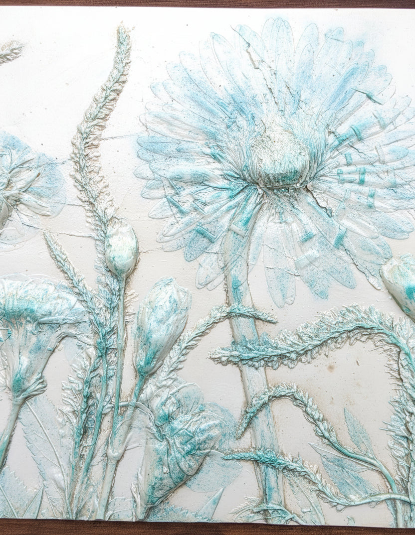 Gerber Daisy, Carnation & Veronica Plaster Botanical Bas Relief Wall Art