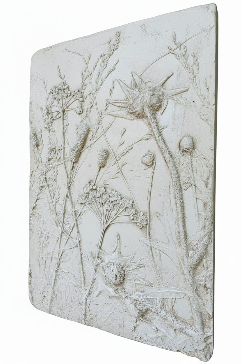 Compassplant, Golden Alexander & Gray-headed Coneflower Bas Relief – White Plaster