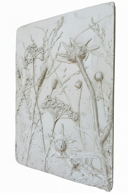 Compassplant, Golden Alexander & Gray-headed Coneflower Bas Relief – White Plaster