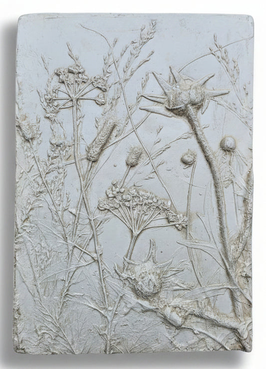 Compassplant, Golden Alexander & Gray-headed Coneflower Bas Relief – Pale Gray Plaster