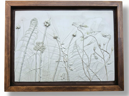 Wild Columbine, Solomon's Seal & Ostrich Fern Bas Relief – Framed Natural Plaster