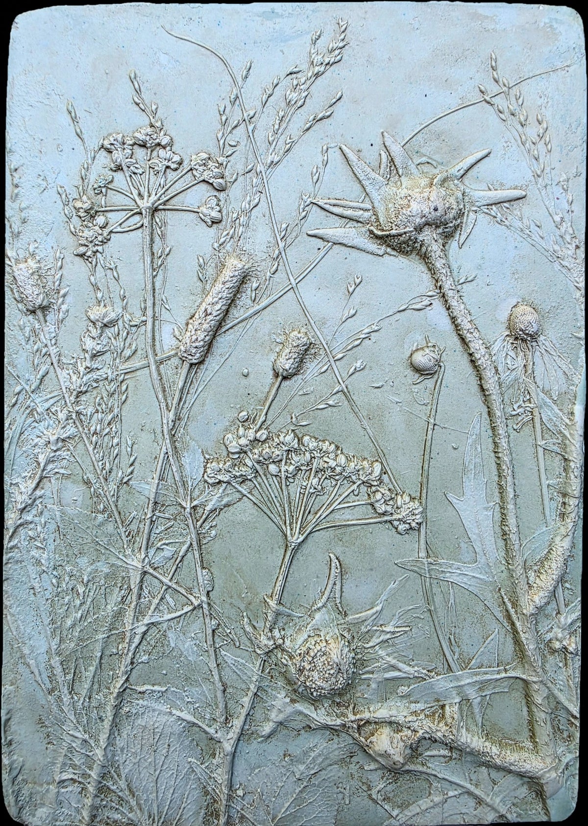 Compassplant, Golden Alexander & Gray-headed Coneflower Bas Relief – Green-tinted Plaster