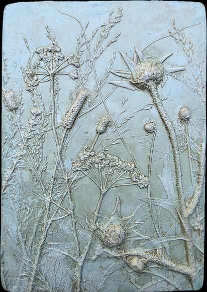 Compassplant, Golden Alexander & Gray-headed Coneflower Bas Relief – Green-tinted Plaster