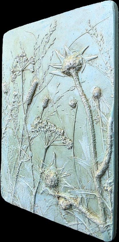 Compassplant, Golden Alexander & Gray-headed Coneflower Bas Relief – Green-tinted Plaster