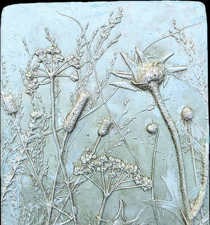 Compassplant, Golden Alexander & Gray-headed Coneflower Bas Relief – Green-tinted Plaster
