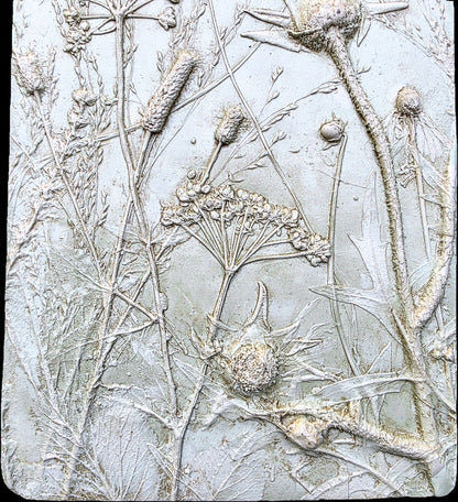 Compassplant, Golden Alexander & Gray-headed Coneflower Bas Relief – Green-tinted Plaster