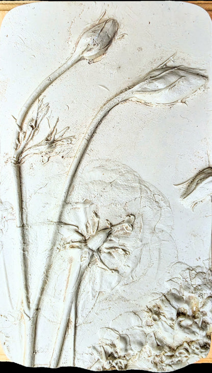 Lisianthus Plaster Botanical Bas Relief Wall Art