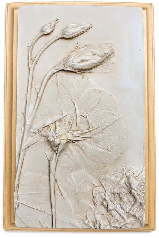 Lisianthus Plaster Botanical Bas Relief Wall Art