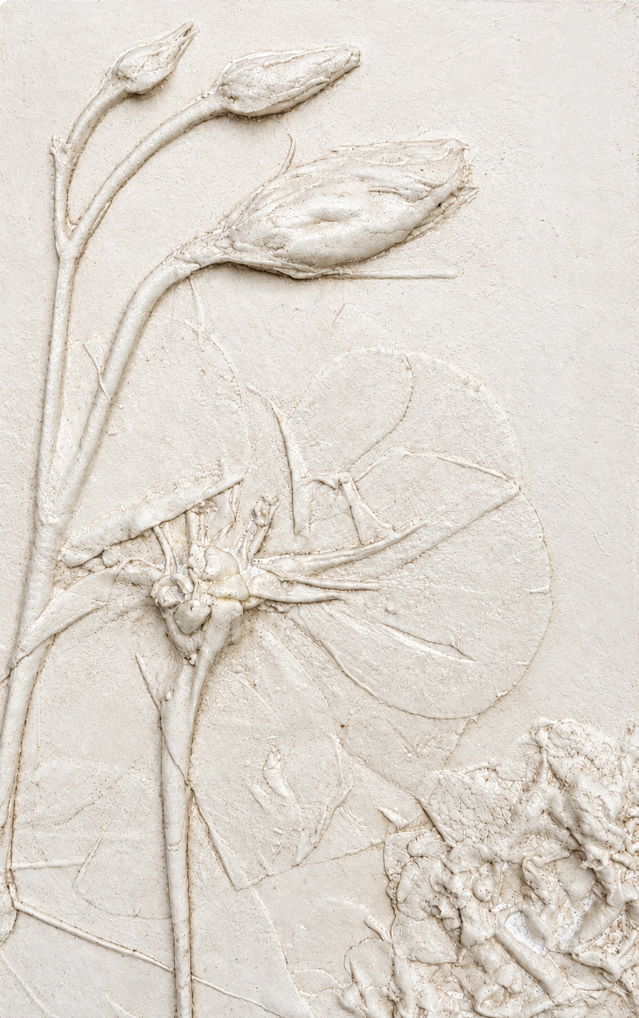 Lisianthus Plaster Botanical Bas Relief Wall Art