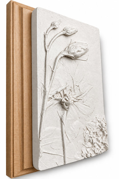 Lisianthus Plaster Botanical Bas Relief Wall Art
