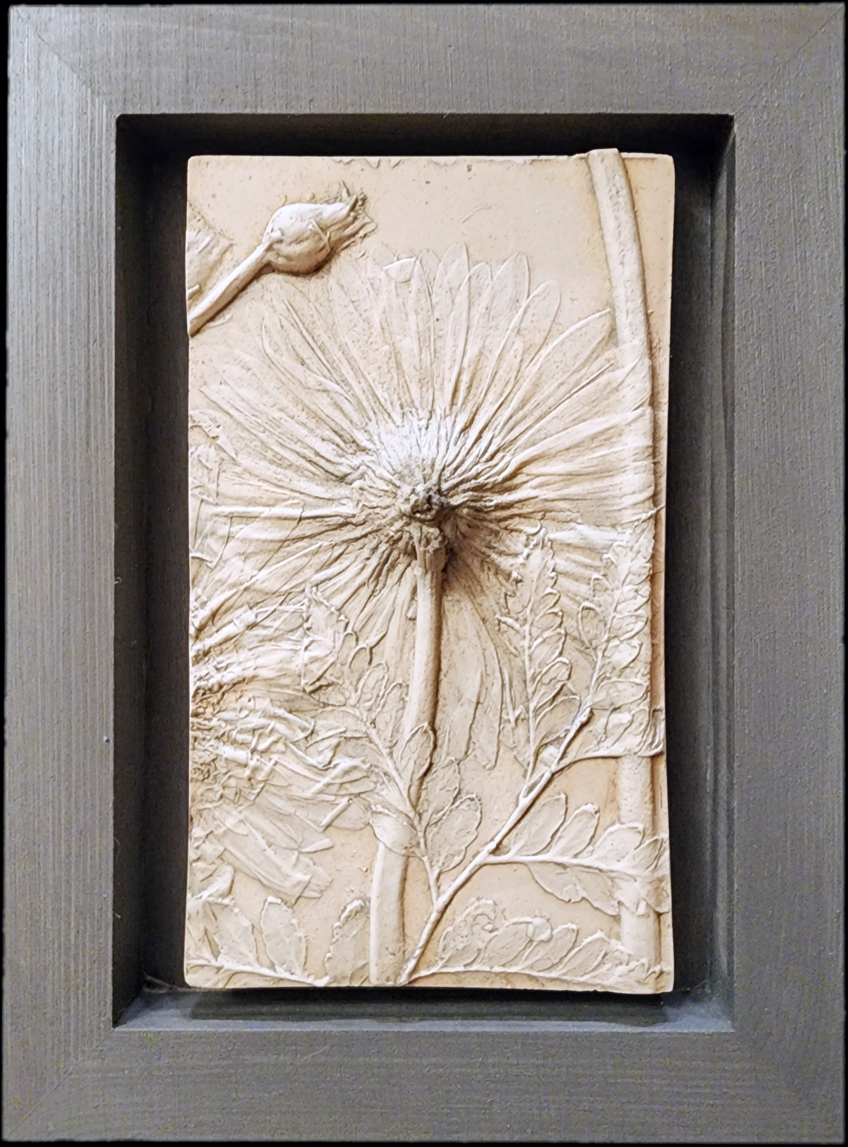 Plaster Botanical Bas Relief Artwork