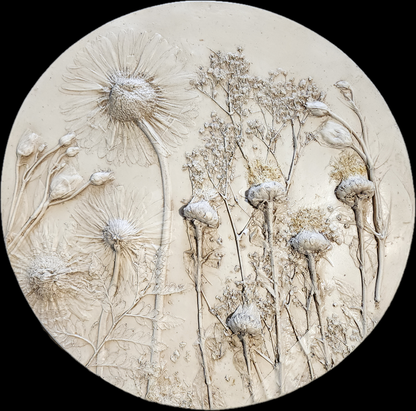 Plaster Botanical Bas Relief Artwork