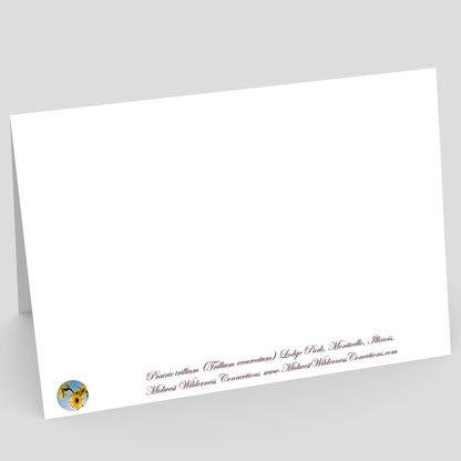 View of the backside of a White greeting card with text on a gray background. The text along the bottom edge of the card provides information about the image on the front of the card and where it was taken.
