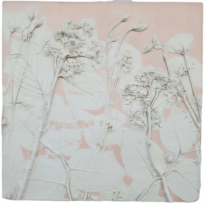 Plaster Botanical Bas Relief Artwork - Hydrangea Dark